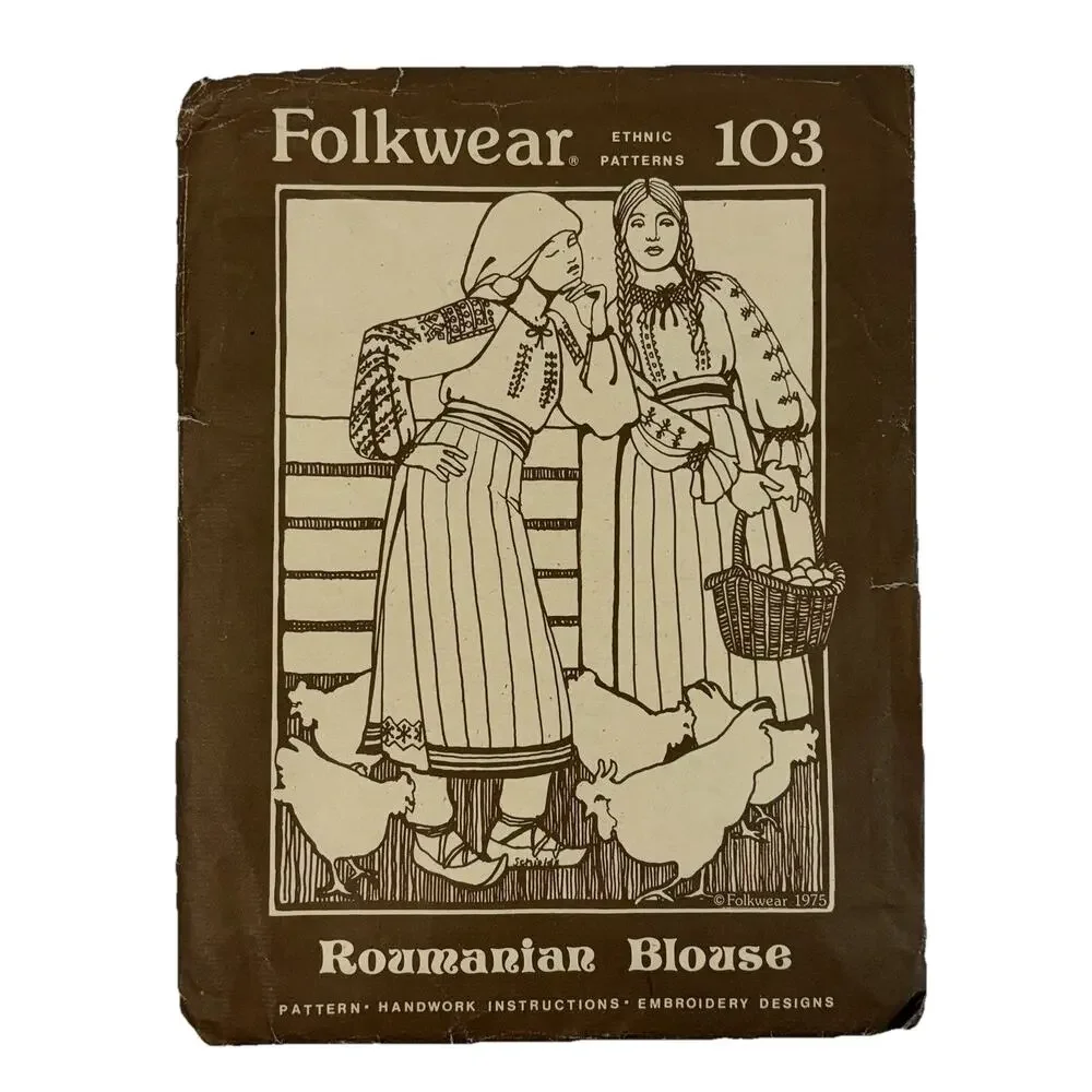VTG Folkwear Pattern 103 Romanian Peasant Blouse Embroidery Handwork UNCUT